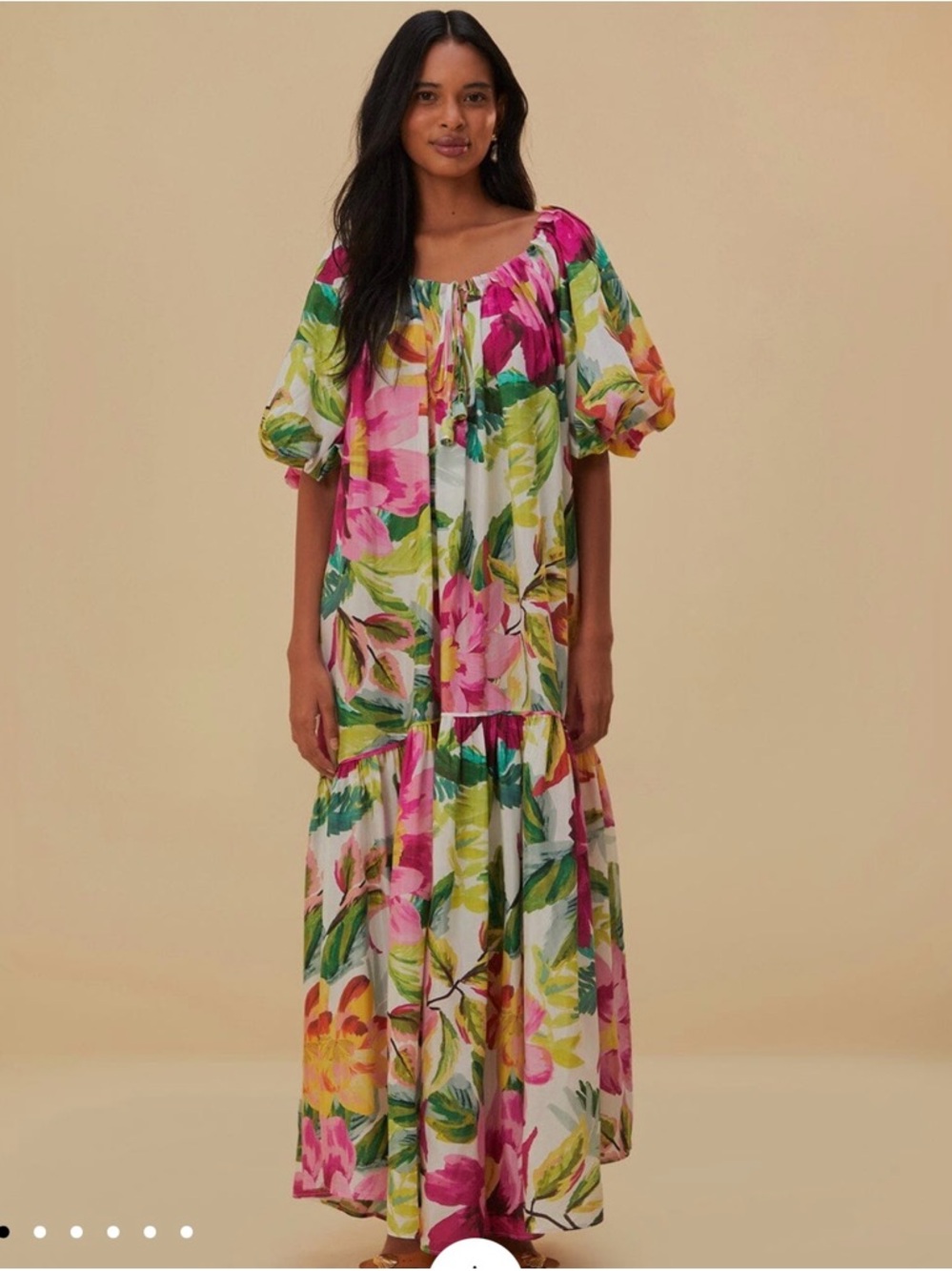 FARM Rio White Floral Maxi Dress with Pink, Yellow & Green Print